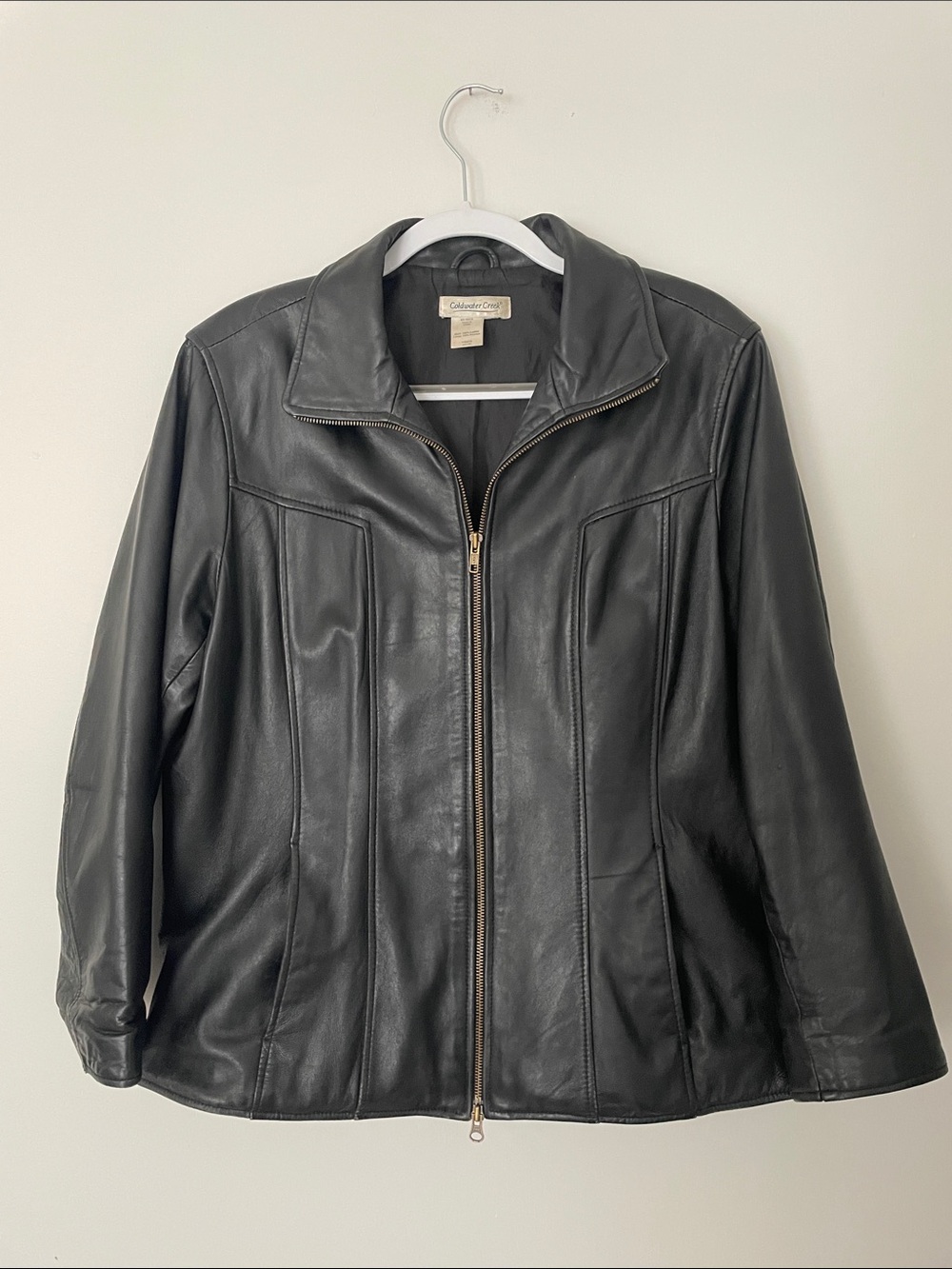Coldwater Creek unisex Black Leather Zip Jacket